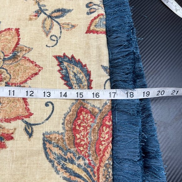 Decorative Square Pillow Cover Floral Blue Fringe Border 17"x17" Set of 2 - Picture 8 of 9